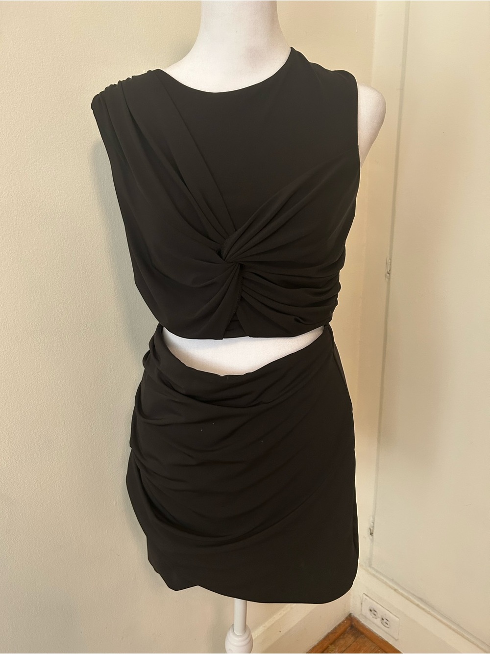 Dynamite Black Twisted Crop Top & Ruched Skirt Set